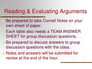 Reading &amp; Evaluating Arguments