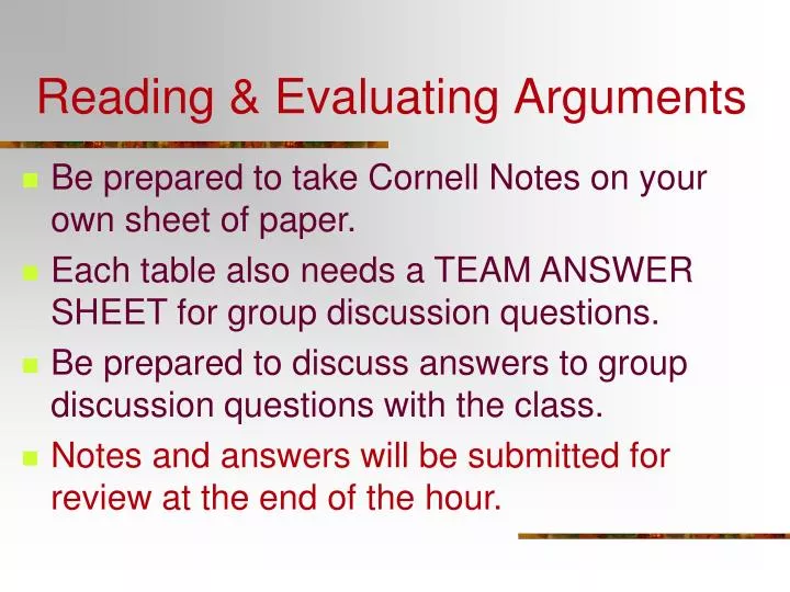 reading evaluating arguments