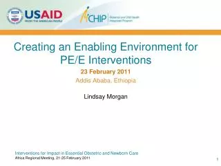 Creating an Enabling Environment for PE/E Interventions 23 February 2011 Addis Ababa, Ethiopia