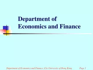Department of Economics and Finance