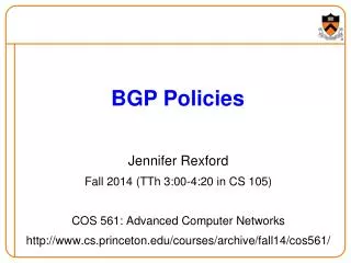Jennifer Rexford Fall 2014 (TTh 3:00-4:20 in CS 105) COS 561: Advanced Computer Networks