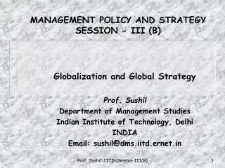 MANAGEMENT POLICY AND STRATEGY SESSION - III (B)
