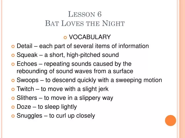 lesson 6 bat loves the night