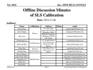 Offline Discussion Minutes of SLS Calibration