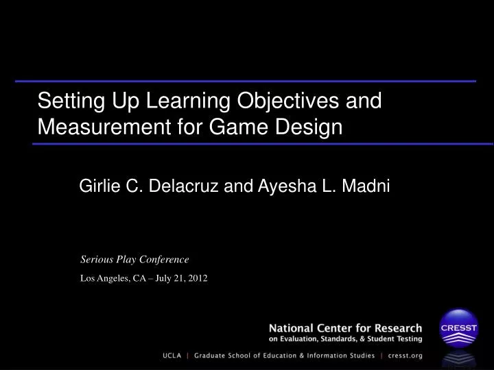 setting up learning objectives and measurement for game design