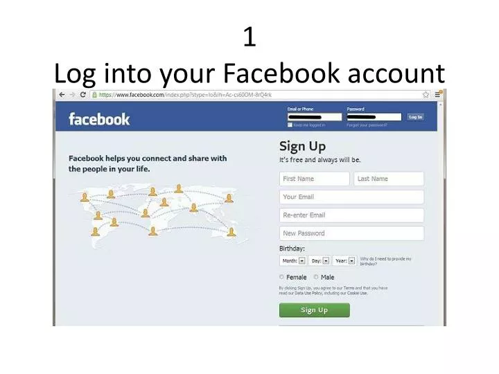 1 log into your facebook account
