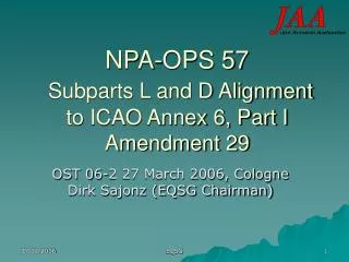 NPA-OPS 57 Subparts L and D Alignment to ICAO Annex 6, Part I Amendment 29