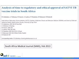 South Africa Medical Journal (SAMJ), Feb 2013