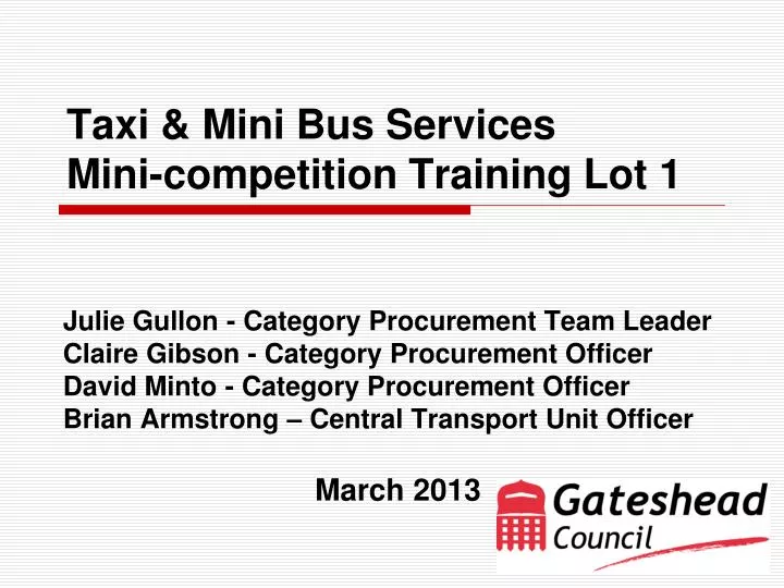 taxi mini bus services mini competition training lot 1