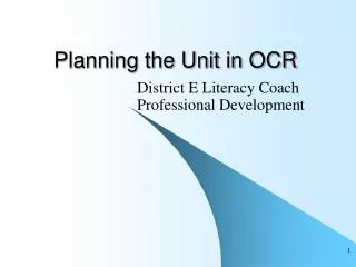 Planning the Unit in OCR