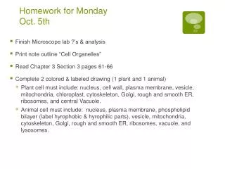 Homework for Monday Oct. 5th