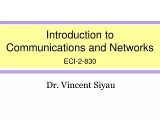 Introduction to Communications and Networks ECI-2-830