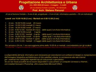 Progettazione Architettonica e Urbana A.A. 2005-2006 (20 marzo – 2 maggio) - 3 crediti