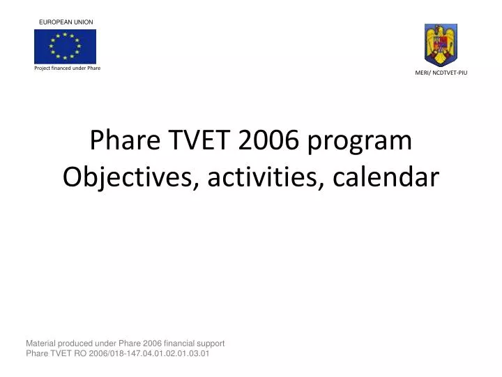 phare tvet 2006 program ob j ective s activit ies calendar