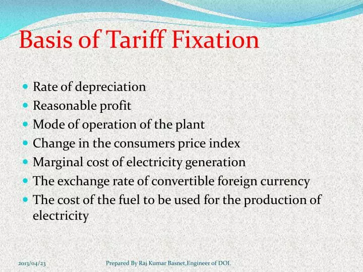 basis of tariff fixation