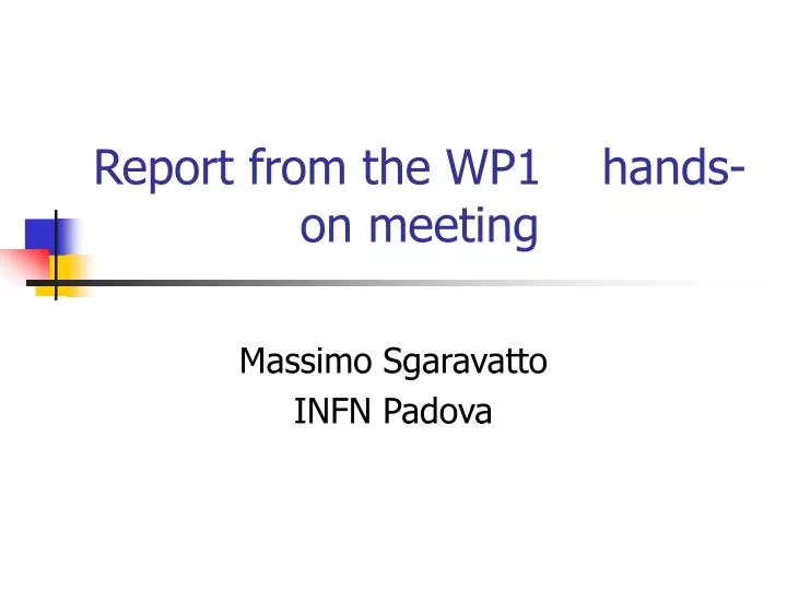 report from the wp1 hands on meeting