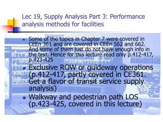 Lec 19, Supply Analysis Part 3: Performance analysis methods for facilities
