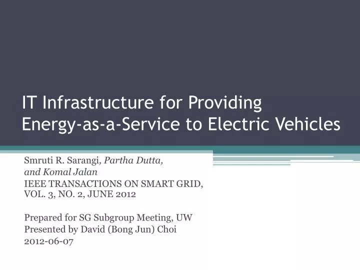 it infrastructure for providing energy as a service to electric vehicles