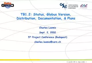 TB1.2: Status, Globus Version, Distribution, Documentation, &amp; Plans