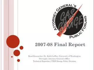 2007-08 Final Report Head Researcher: Dr. Keith Leffler, University of Washington