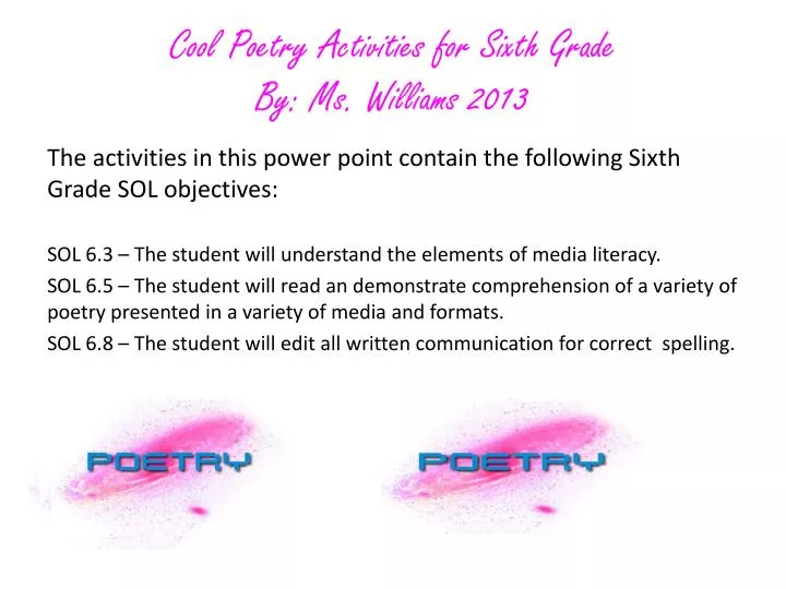 cool poetry activities for sixth grade by ms williams 2013