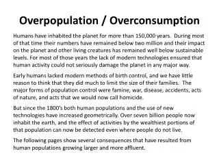 Overpopulation / Overconsumption