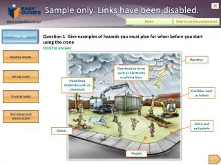 Question 1. Give examples of hazards you must plan for when before you start using the crane