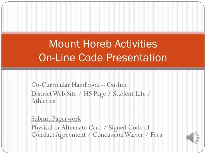 mount horeb activities on line code presentation