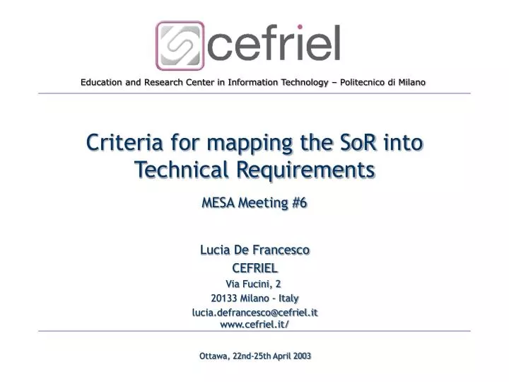 criteria for mapping the sor into technical requirements