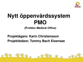Nytt öppenvårdssystem 			 PMO (Profdoc Medical Office) Projektägare: Karin Christensson