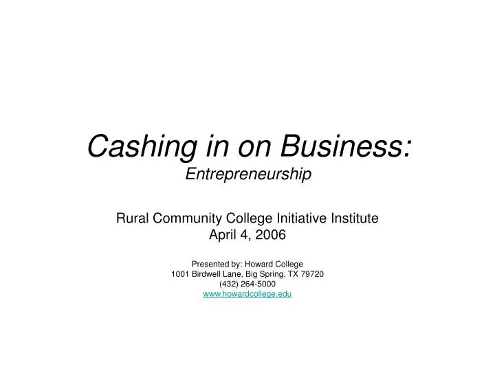 cashing in on business entrepreneurship