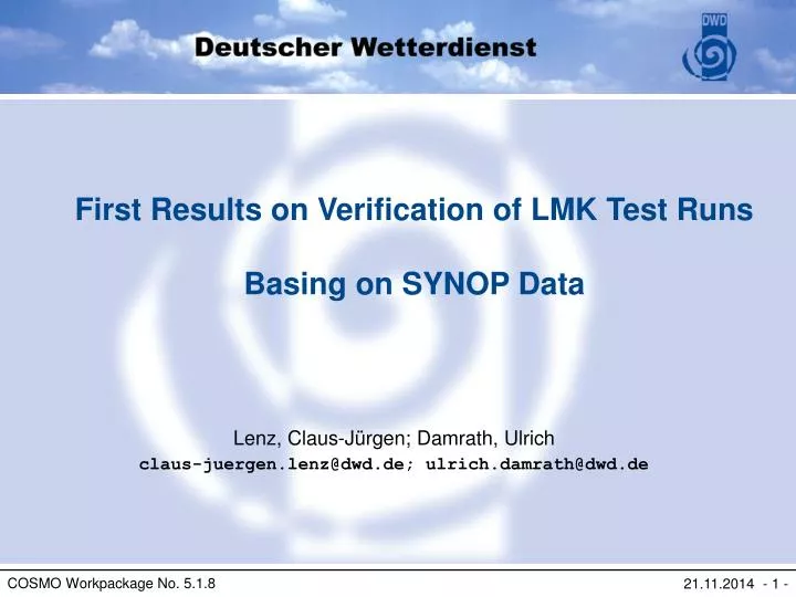 first results on verification of lmk test runs basing on synop data