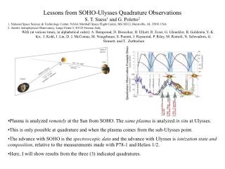 Lessons from SOHO-Ulysses Quadrature Observations S. T. Suess 1 and G. Poletto 2