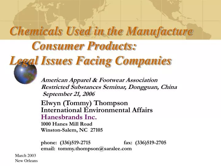chemicals used in the manufacture consumer products legal issues facing companies