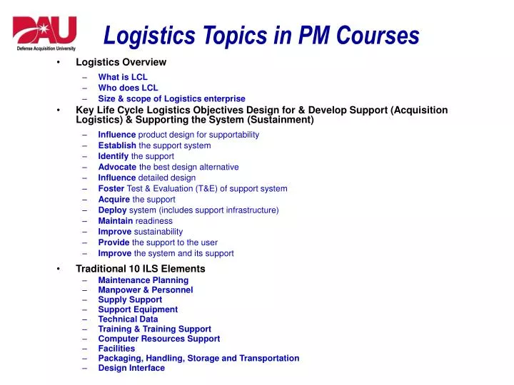 logistics topics in pm courses