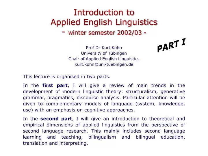 introduction to applied english linguistics winter semester 2002 03