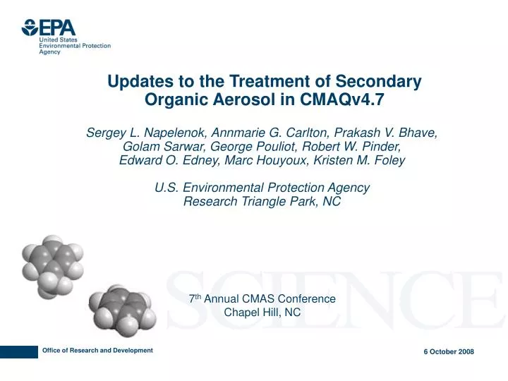 updates to the treatment of secondary organic aerosol in cmaqv4 7