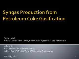 Syngas Production from Petroleum Coke Gasification