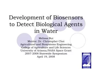 Development of Biosensors to Detect Biological Agents in Water