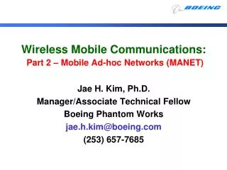 Wireless Mobile Communications: Part 2 – Mobile Ad-hoc Networks (MANET)