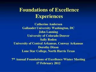 Foundations of Excellence Experiences