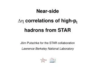 Near-side  correlations of high-p t hadrons from STAR Jörn Putschke for the STAR collaboration