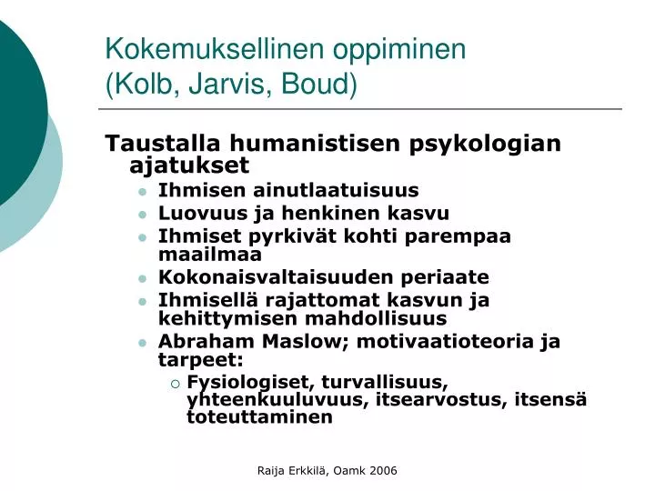 kokemuksellinen oppiminen kolb jarvis boud