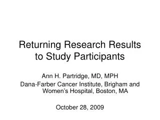 Returning Research Results to Study Participants