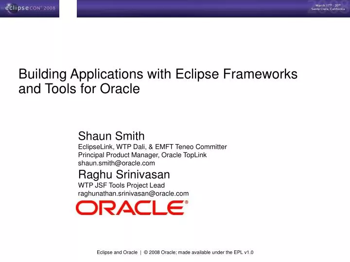 building applications with eclipse frameworks and tools for oracle