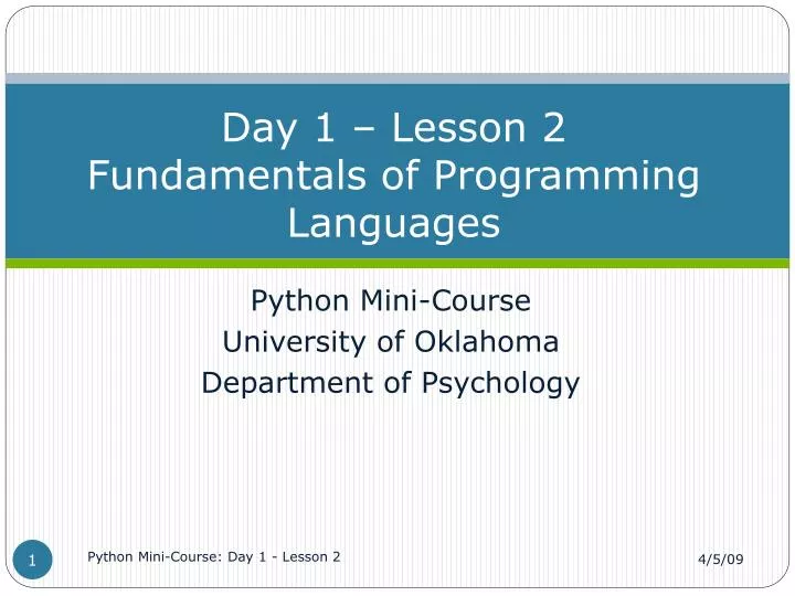 day 1 lesson 2 fundamentals of programming languages