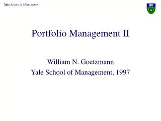 Portfolio Management II