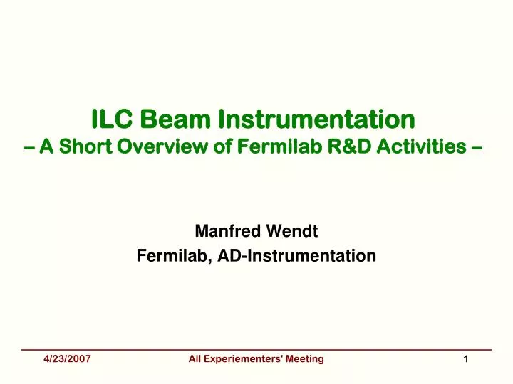 ilc beam instrumentation a short overview of fermilab r d activities