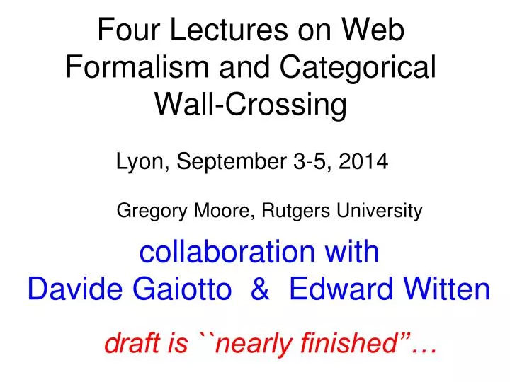 four lectures on web formalism and categorical wall crossing