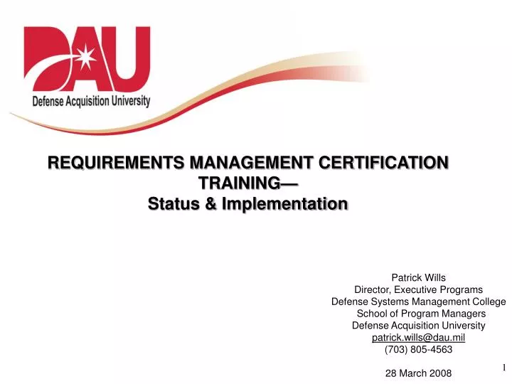 requirements management certification training status implementation